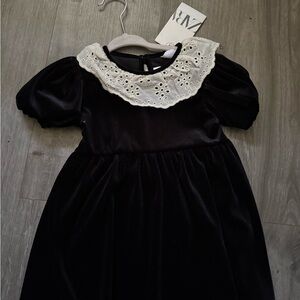 Zara Black Dress with Cream Lace Detail